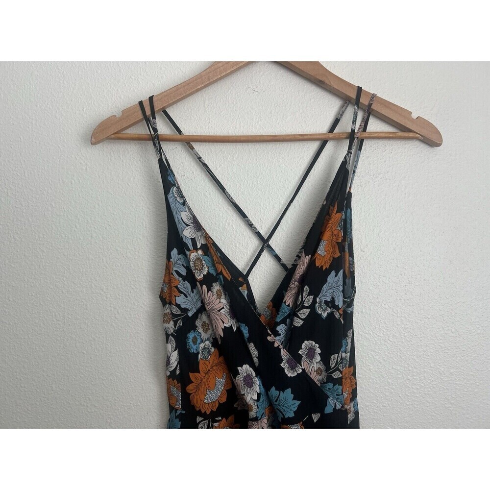 Astr Boho Floral Maxi Dress Black Strappy Cross Back Fairycore Lagenlook Summer - Picture 3 of 9